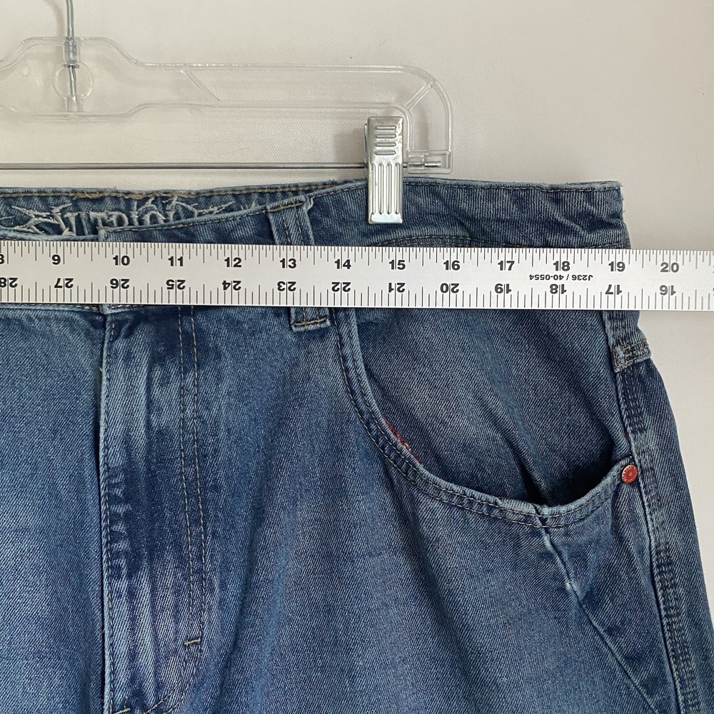 Y2K Vitriol Baggy  Jeans Men 36 Blue Embroidered Ultra-Wide Hip Hop Distressed - Picture 5 of 11